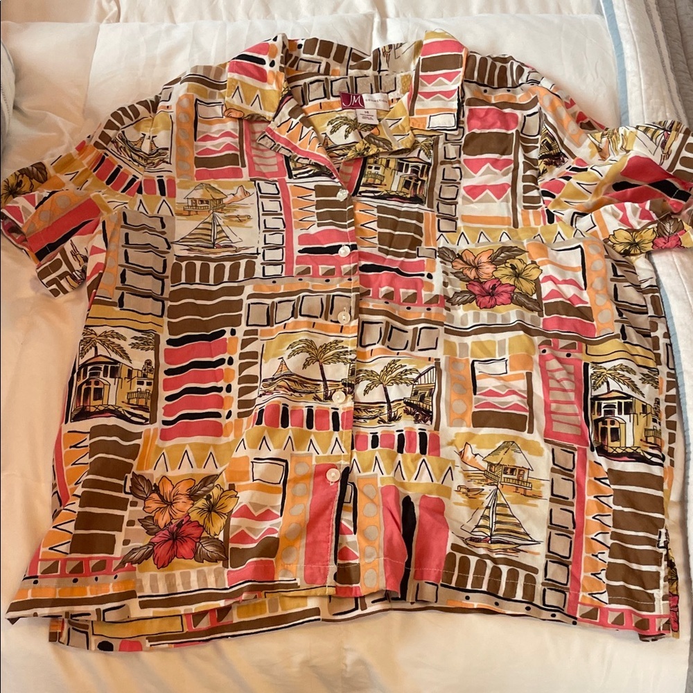 JM Collection Tropical Print Shirt in Yellow and Brown